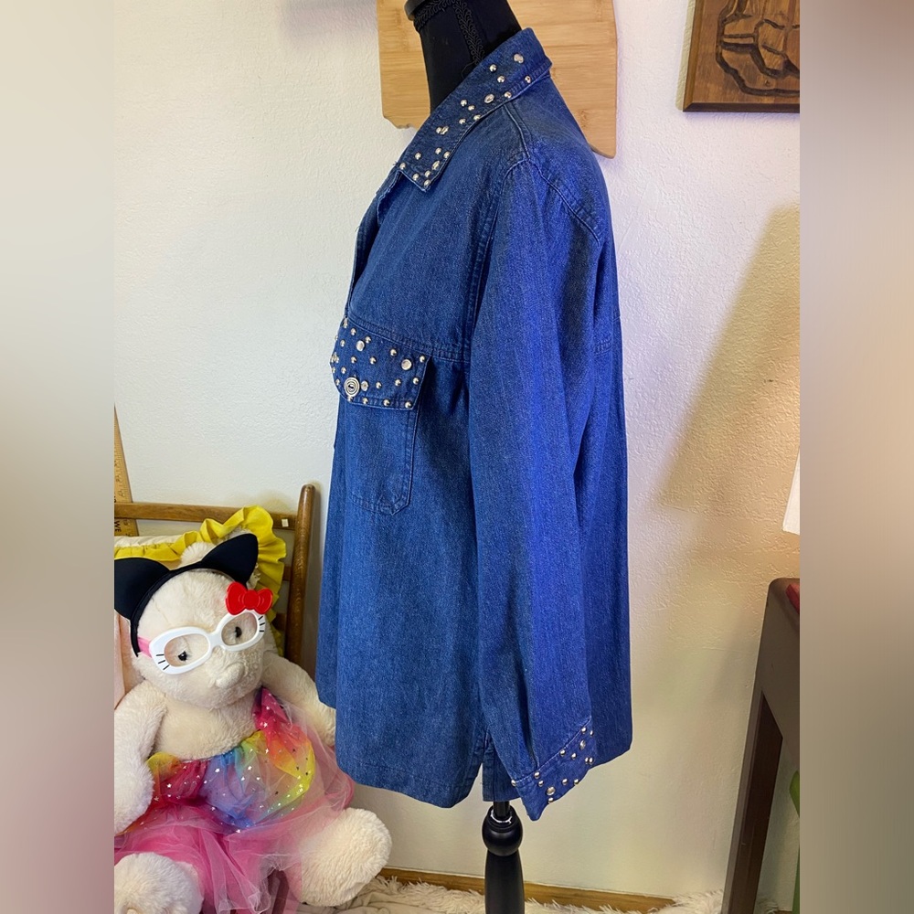 Marshall Rousso Vintage Button Down Denim Shacket Rhinestone Studded SMALL - Picture 5 of 15